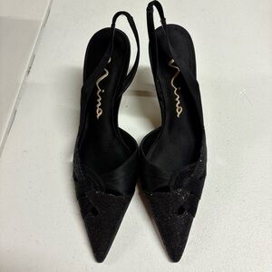 Nina Black Sparkle Slingback Heels